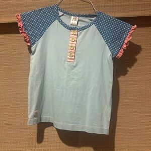 Wildflowers Blue and Pink Short Sleeve Tee with Playful Trim
